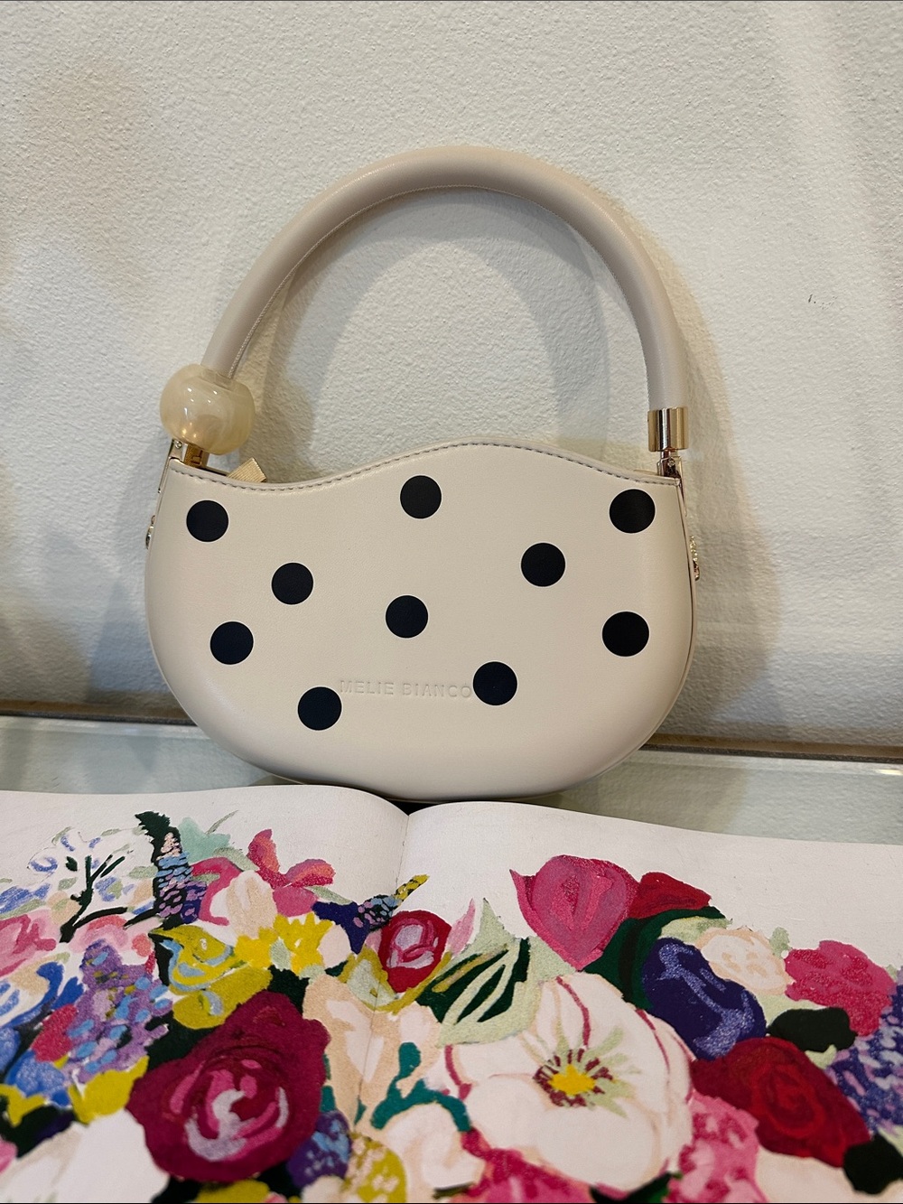Melie Bianco Cream Polka Dot Mini Top-Handle Bag